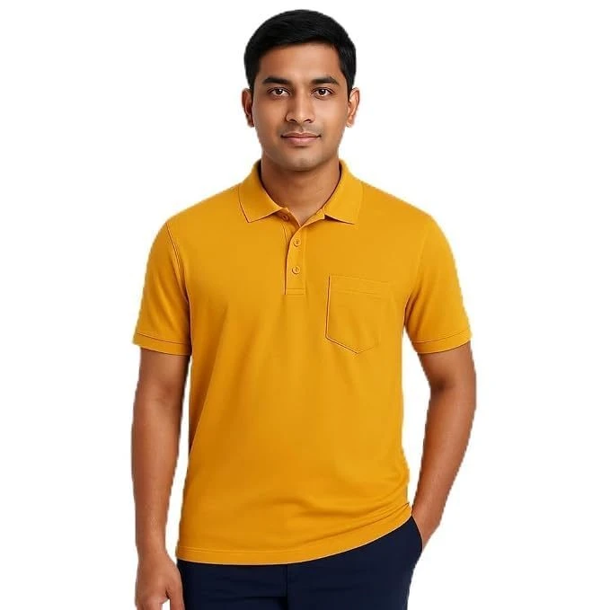 Men's Cotton Polo T-Shirt, Pocket, Mustard Yellow, XL, 1 Qty view 1
