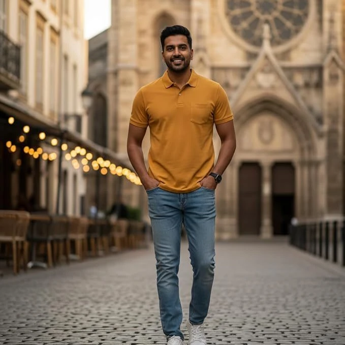 Men's Cotton Polo T-Shirt, Pocket, Mustard Yellow, XL, 1 Qty view 3