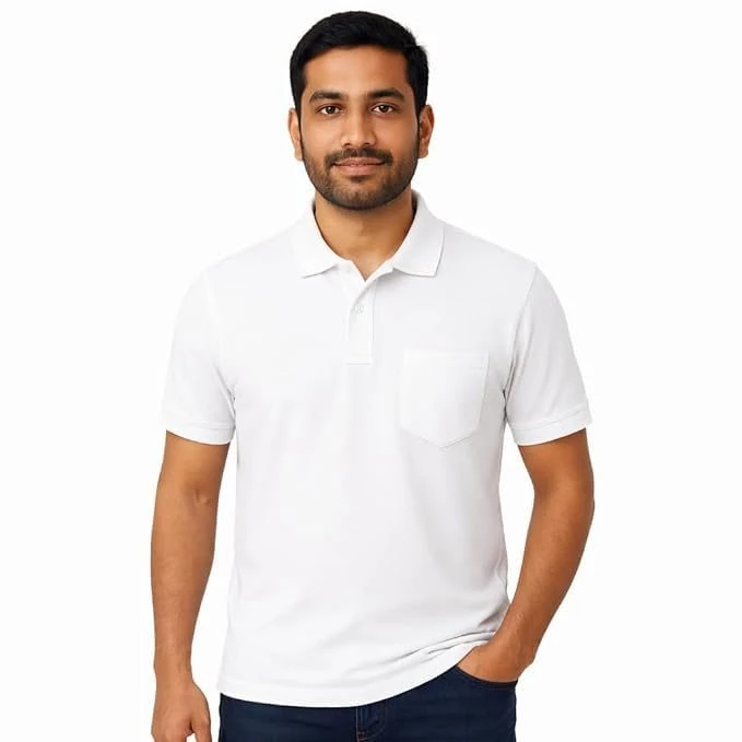 Men's Cotton Polo T-Shirt with Pocket, White, XL, 1 Qty view 1
