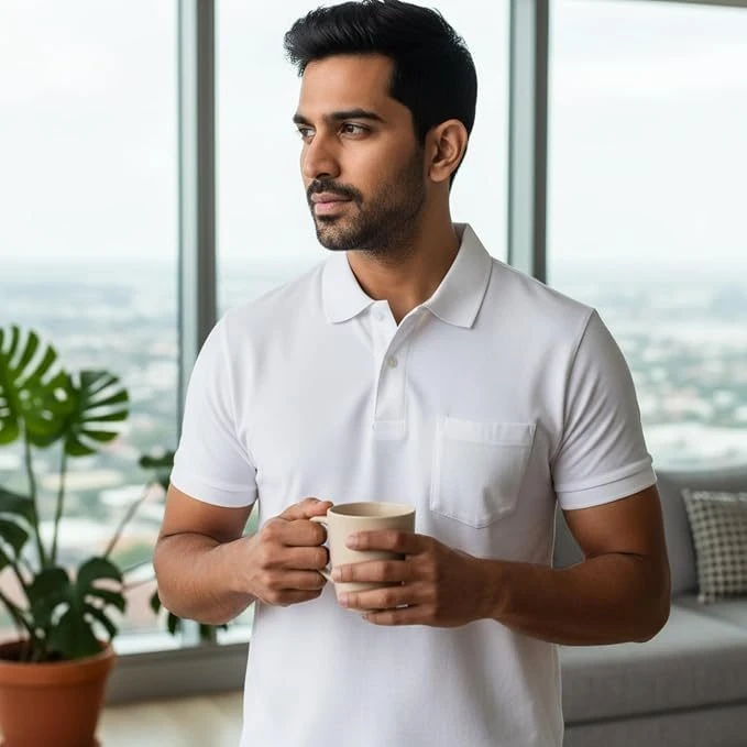 Men's Cotton Polo T-Shirt with Pocket, White, XL, 1 Qty view 4