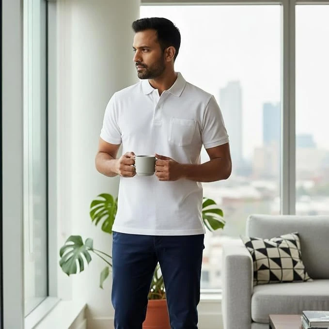 Men's Cotton Polo T-Shirt with Pocket, White, XL, 1 Qty view 5