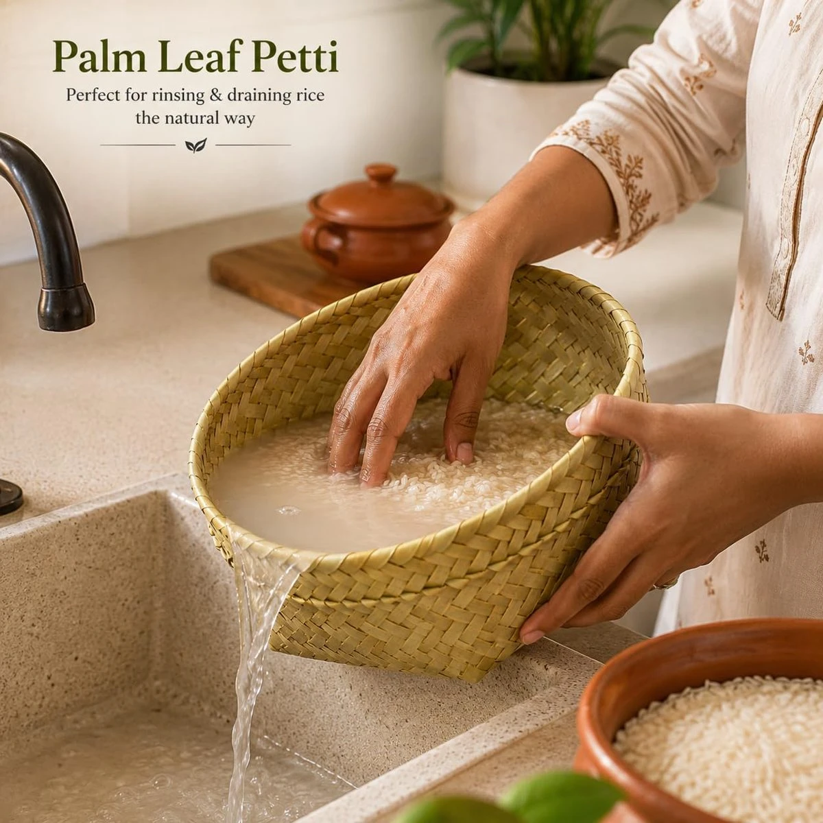 iINTELLIGENCEi Palm Leaf Petti Basket, Handwoven, 34x24x16 cm, 10 Qty view 5