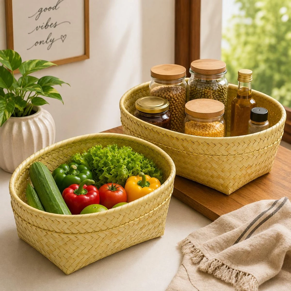 iINTELLIGENCEi Palm Leaf Petti Basket, Handwoven, 34x24x16 cm, 10 Qty view 7