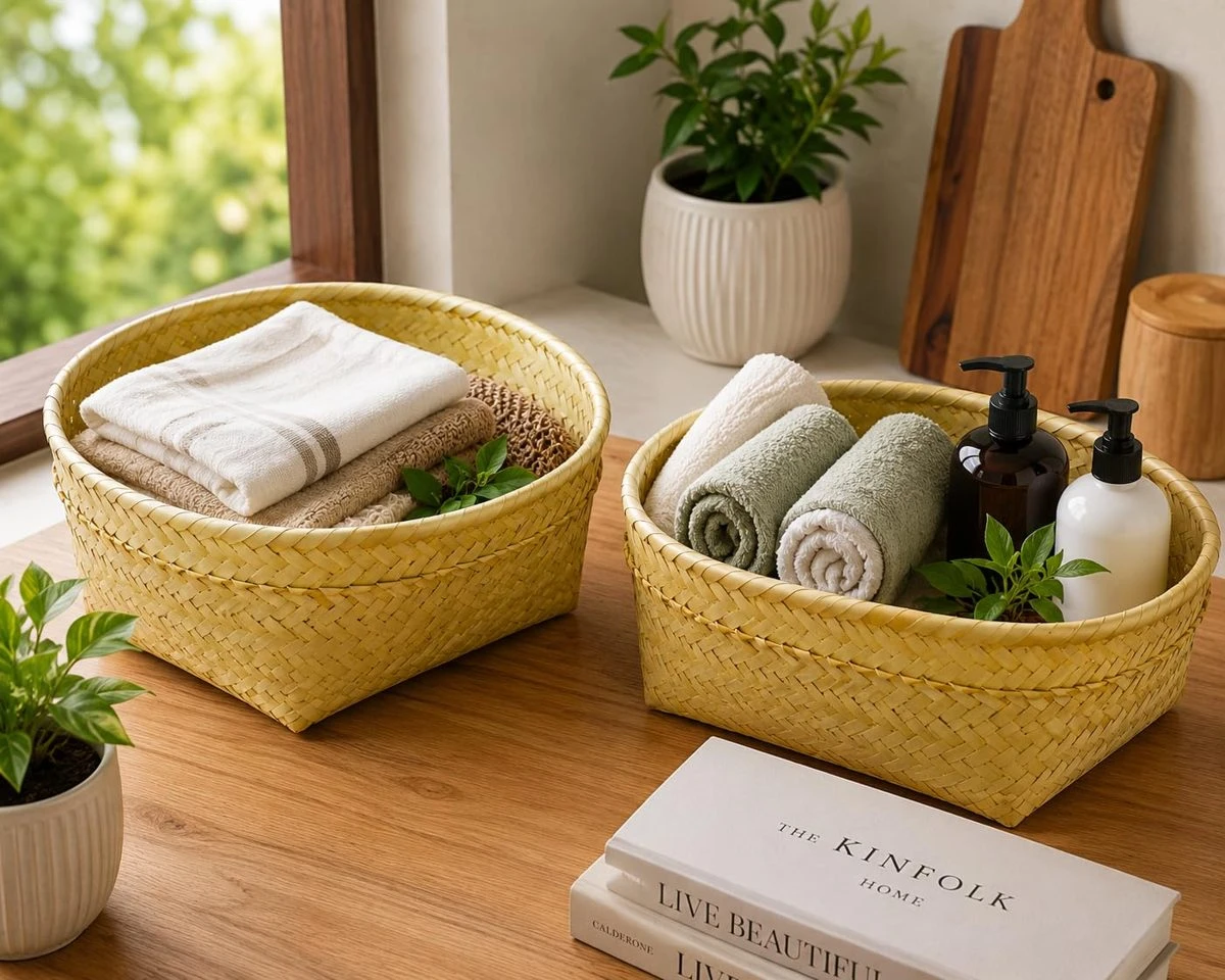iINTELLIGENCEi Palm Leaf Petti Basket, Handwoven, 34x24x16 cm, 10 Qty view 8