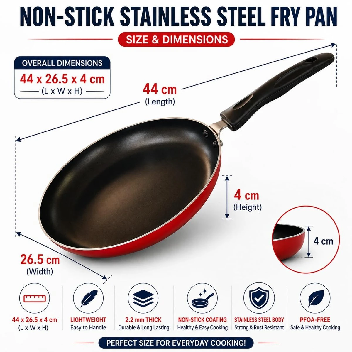 iINTELLIGENCEi Non-Stick Fry Pan with Handle, Frying Pan Tawa, 26 cm, 1 Qty view 3
