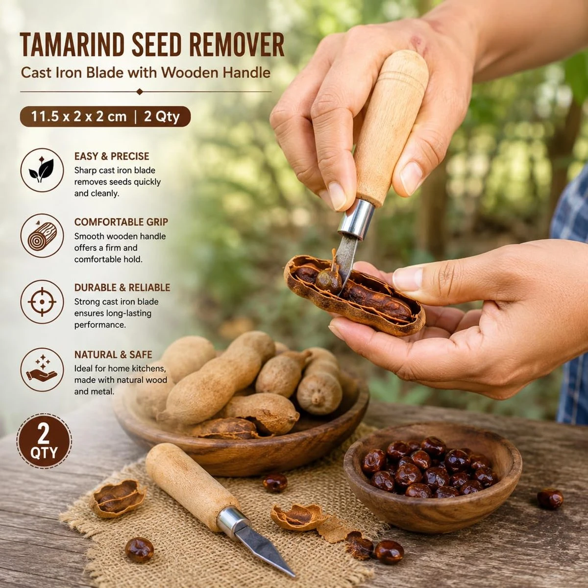 iINTELLIGENCEi Tamarind Seed Remover Kitchen Tool, 12x2x2 cm, 2 Qty view 7