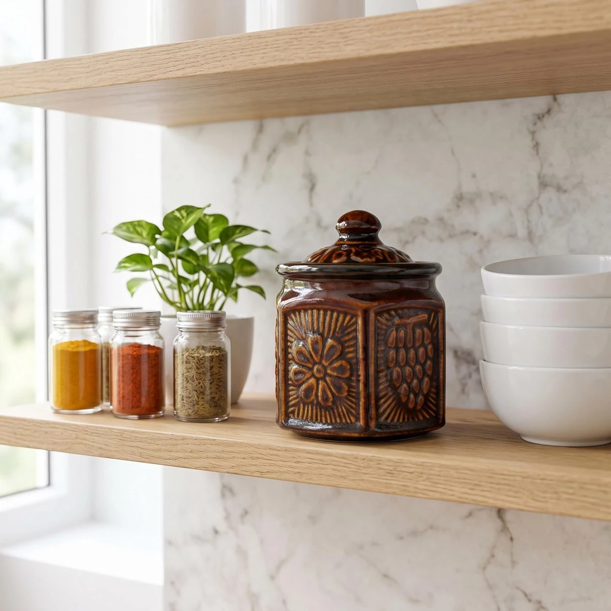 iINTELLIGENCEi Ceramic Pickle Jar with Lid, 500 ml Brown Achar Barni view 6
