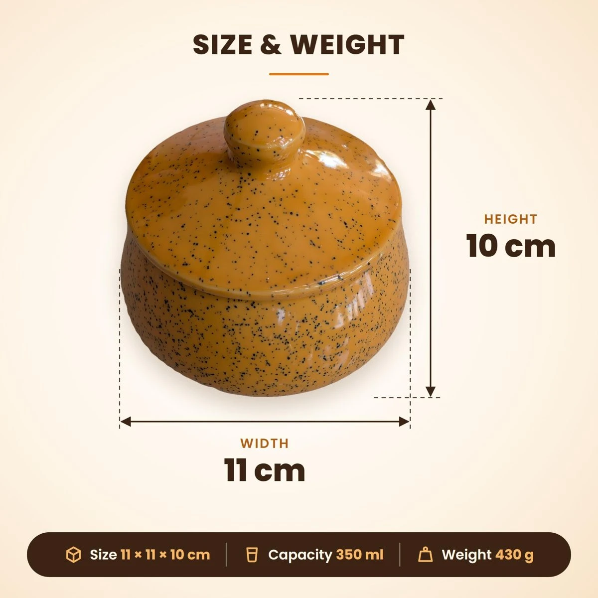 iINTELLIGENCEi Ceramic Ghee Pot with Lid, 350 ml Orange Achar Handi view 3