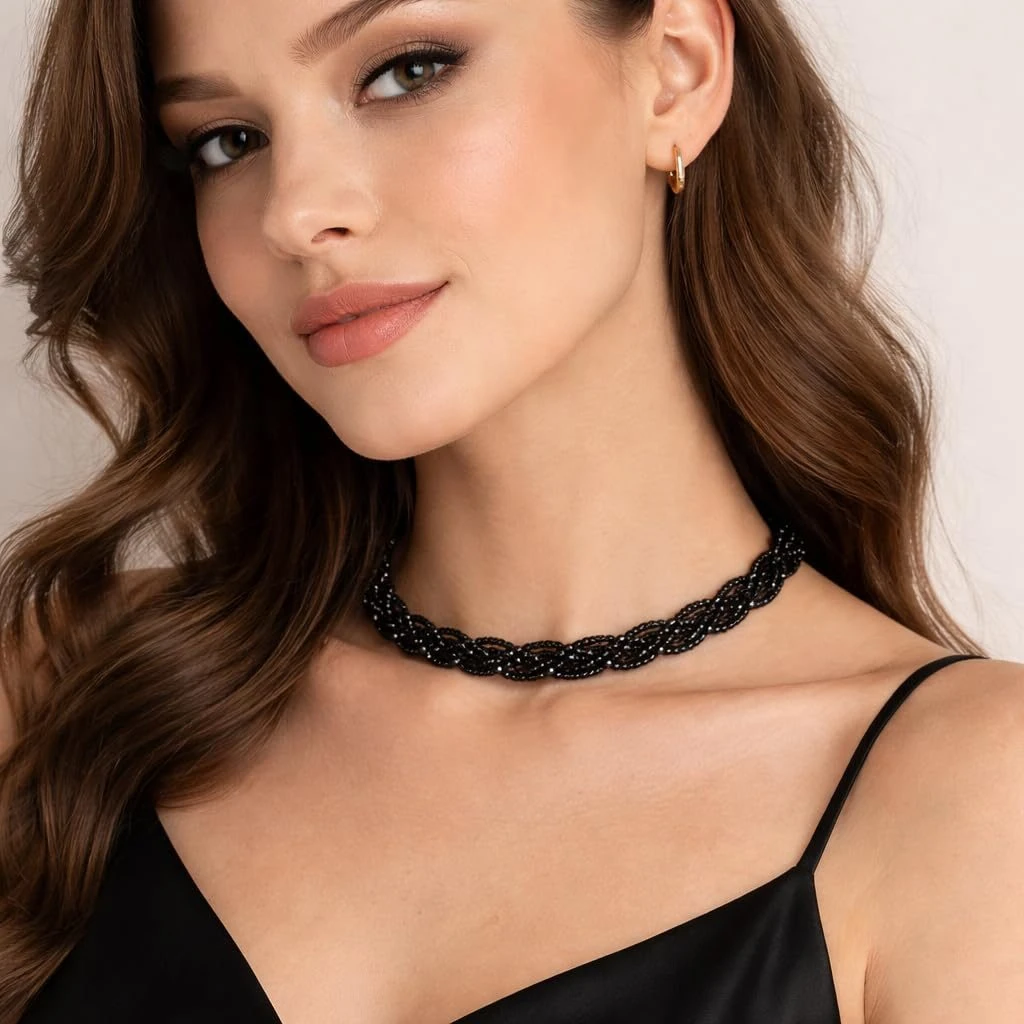 Hydro Crystal Braided Choker Necklace, Black, 40 cm, 1 Qty view 2
