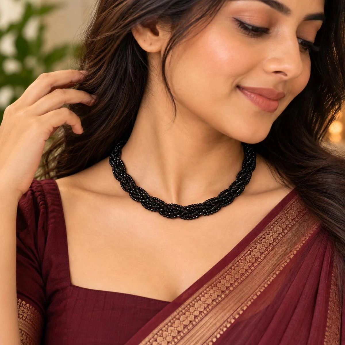 Hydro Crystal Braided Choker Necklace, Black, 40 cm, 1 Qty view 3
