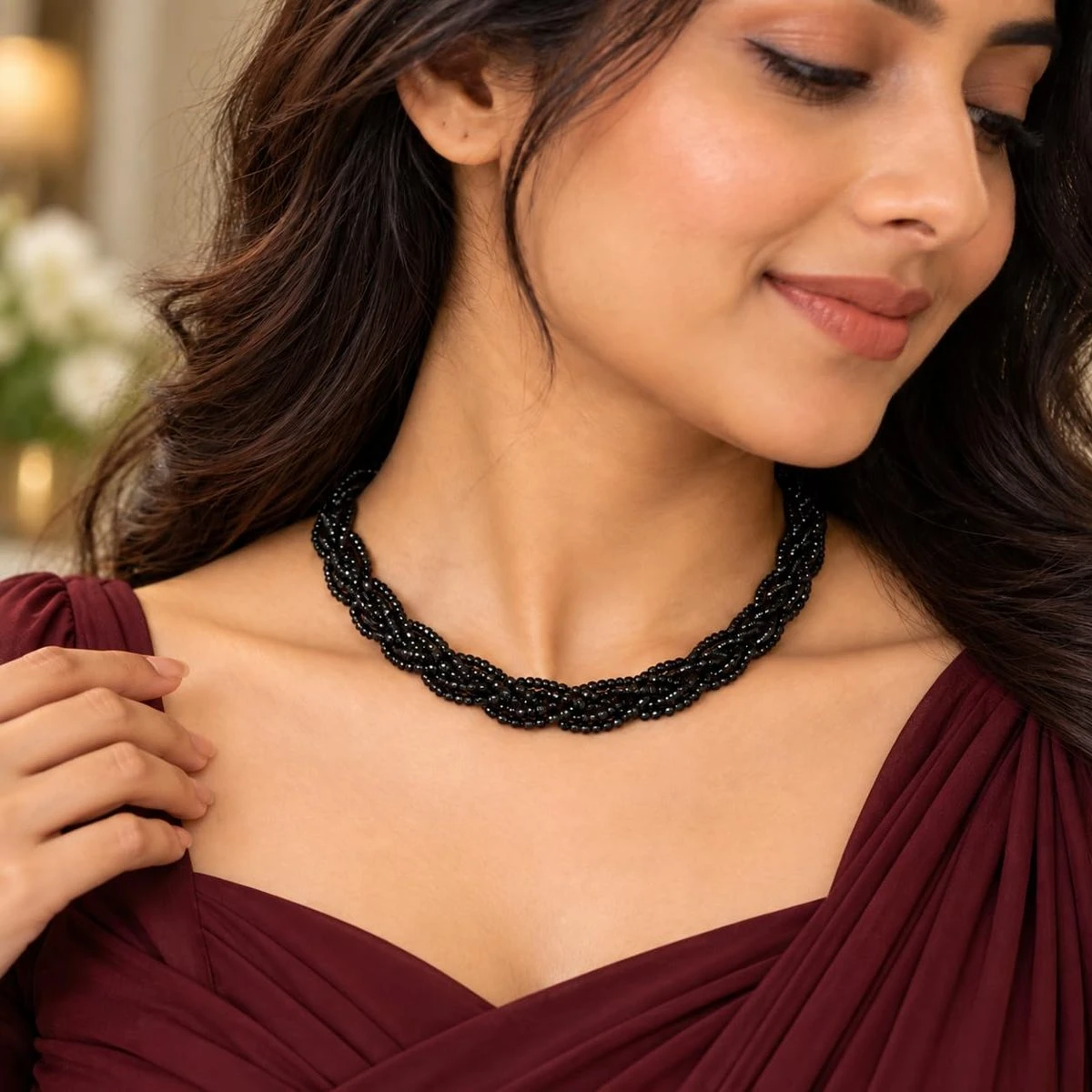 Hydro Crystal Braided Choker Necklace, Black, 40 cm, 1 Qty view 5