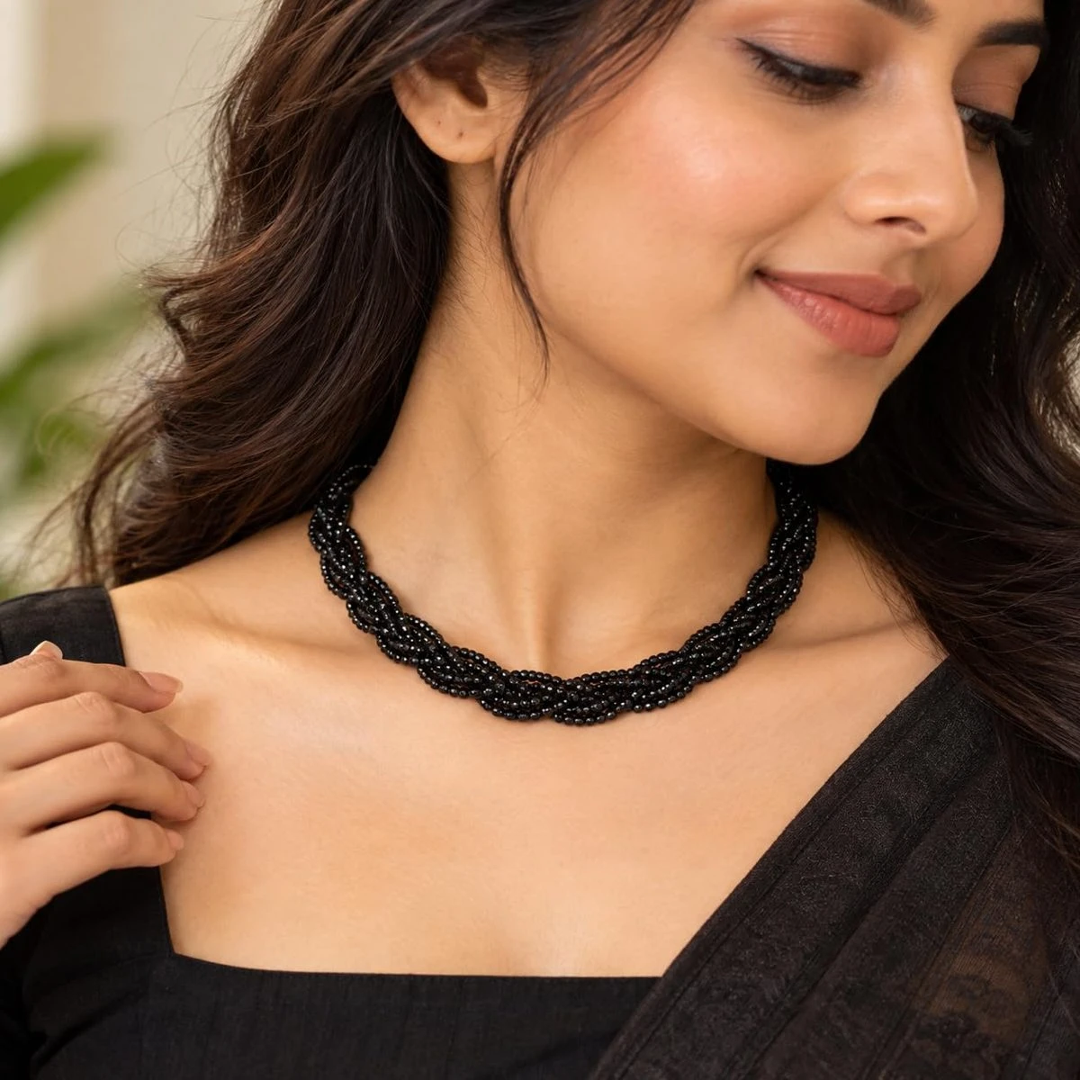 Hydro Crystal Braided Choker Necklace, Black, 40 cm, 1 Qty view 8