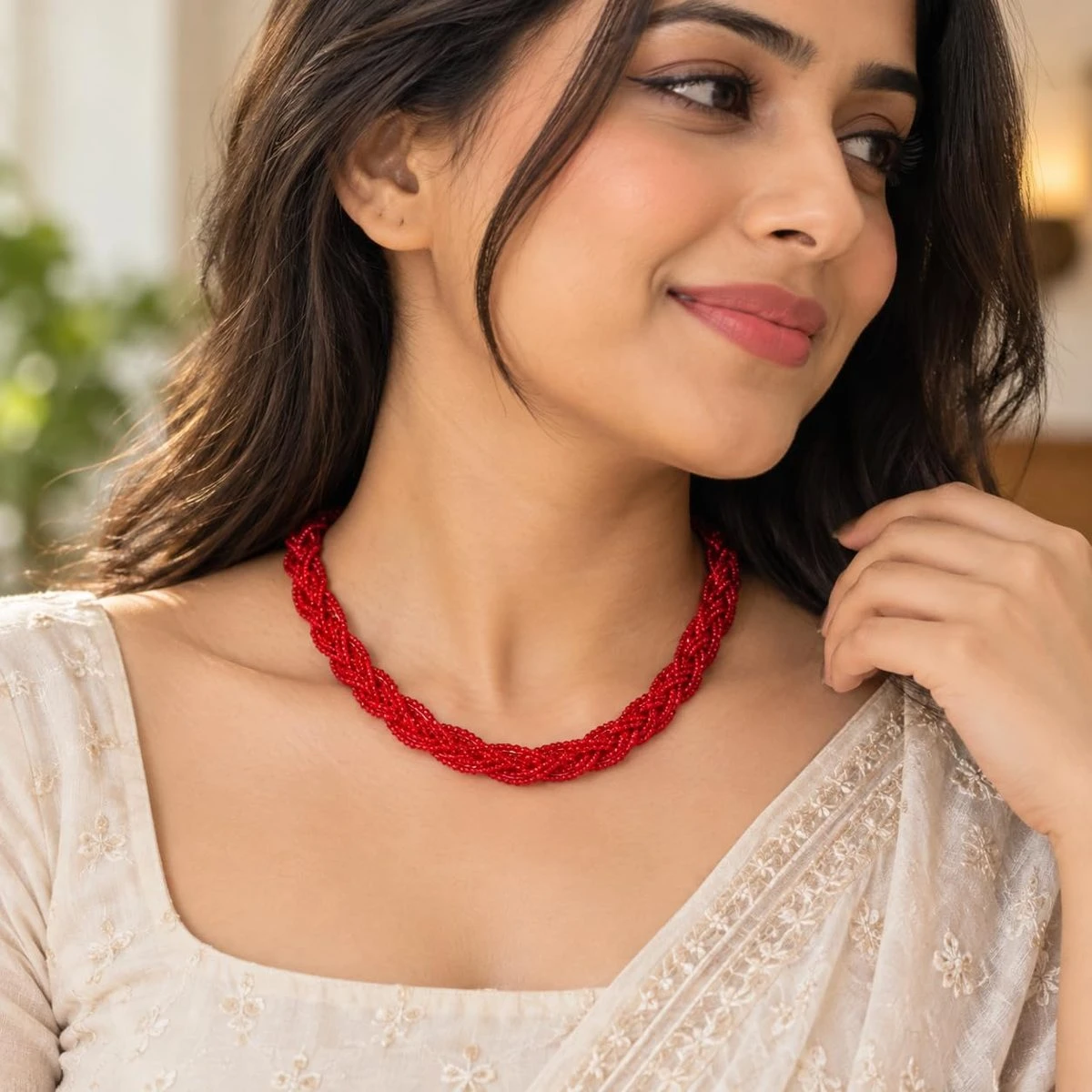 Hydro Crystal Braided Choker Necklace, Bright Red, 1 Qty view 5