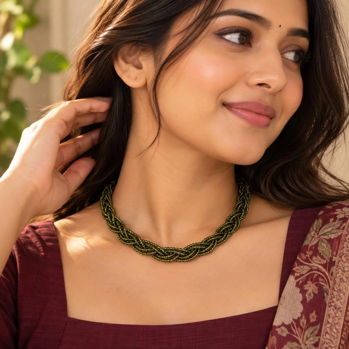 Hydro Crystal Braided Choker Necklace, Olive Green, 1 Qty view 4