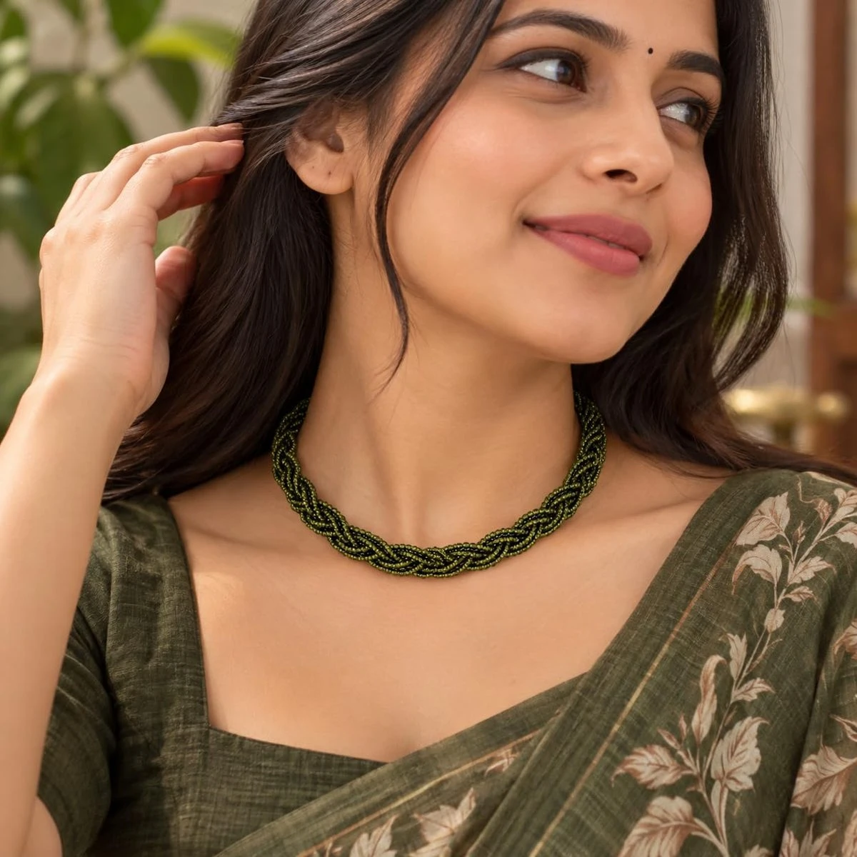 Hydro Crystal Braided Choker Necklace, Olive Green, 1 Qty view 7