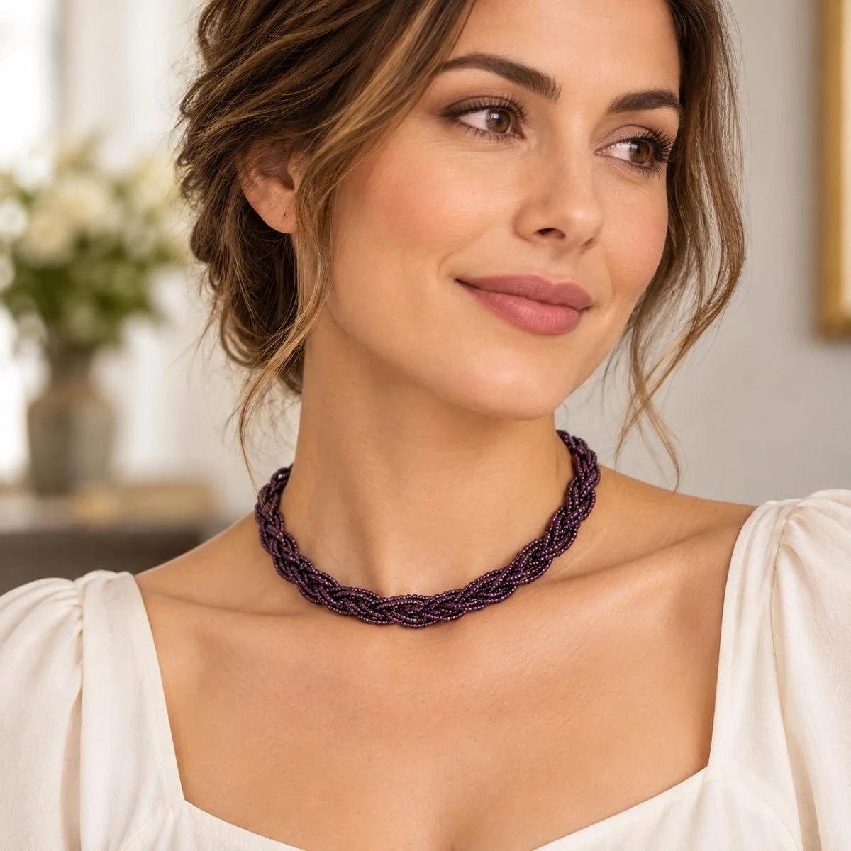 Hydro Crystal Braided Choker Necklace, Deep Purple, 1 Qty view 2