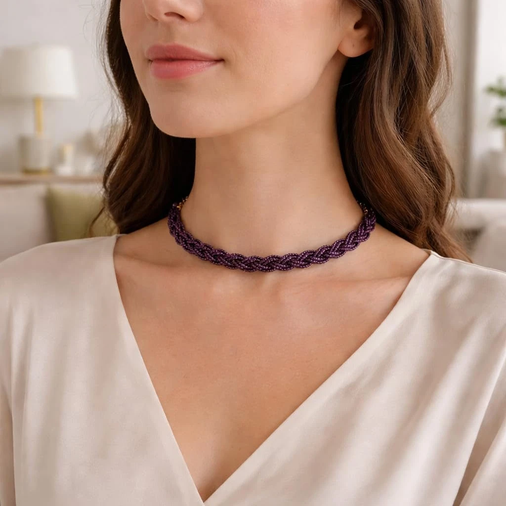 Hydro Crystal Braided Choker Necklace, Deep Purple, 1 Qty view 4