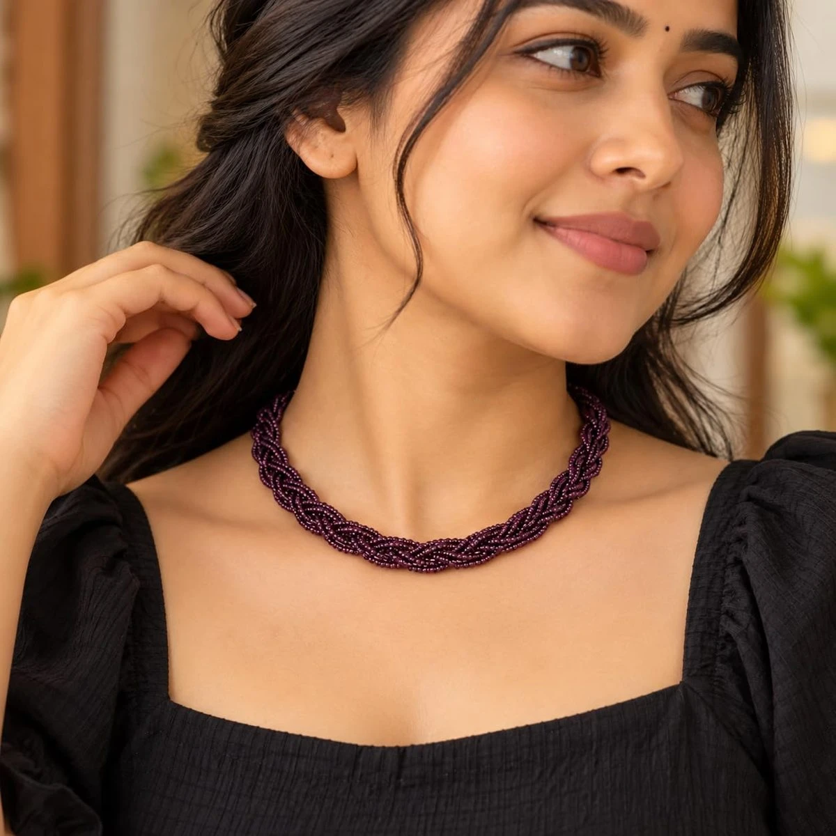 Hydro Crystal Braided Choker Necklace, Deep Purple, 1 Qty view 5