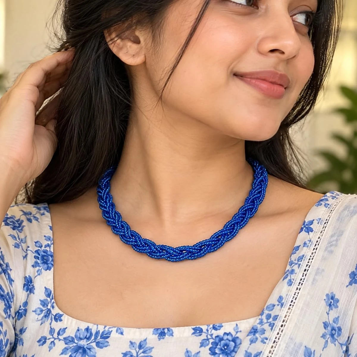Hydro Crystal Braided Choker Necklace, Royal Blue, 1 Qty view 4