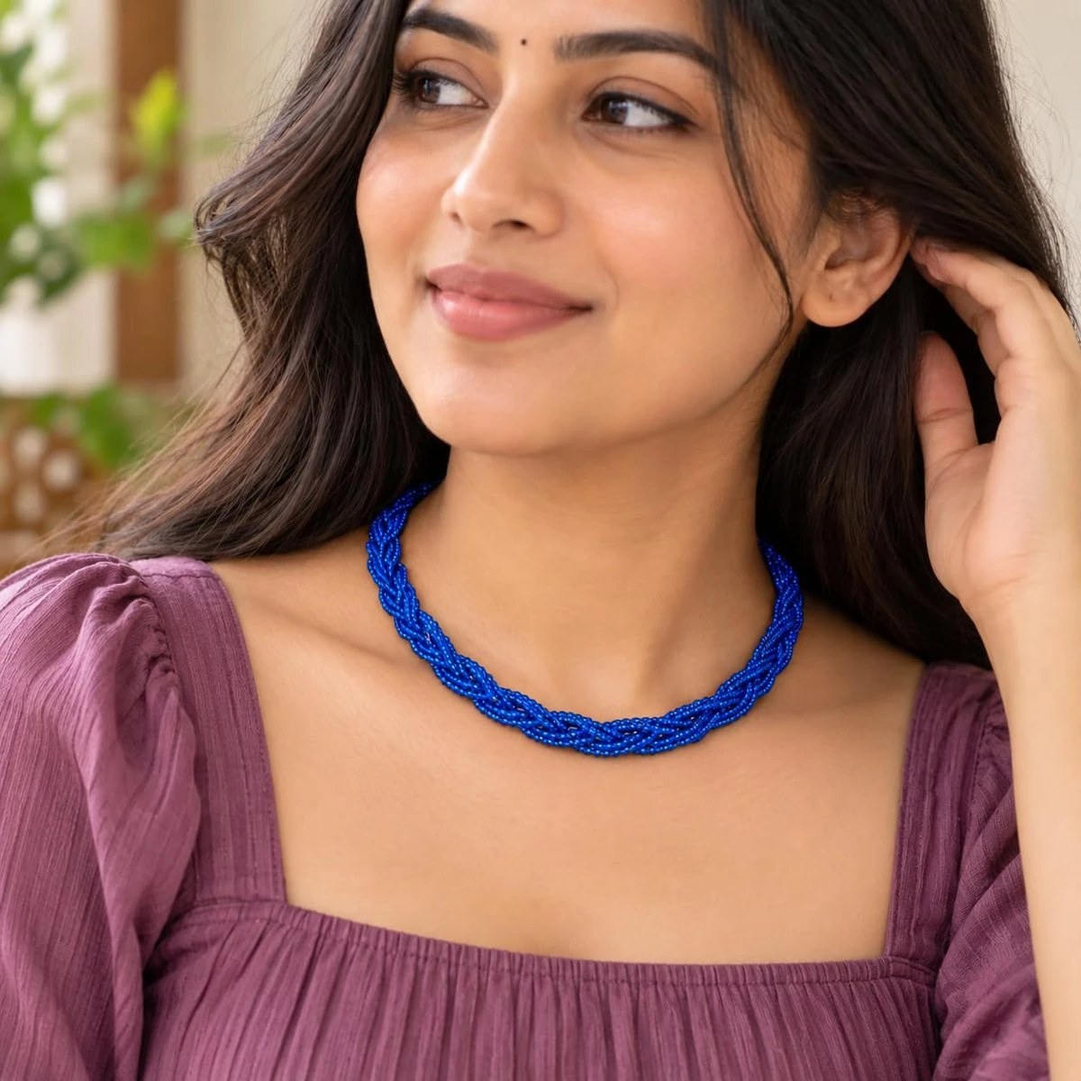 Hydro Crystal Braided Choker Necklace, Royal Blue, 1 Qty view 8