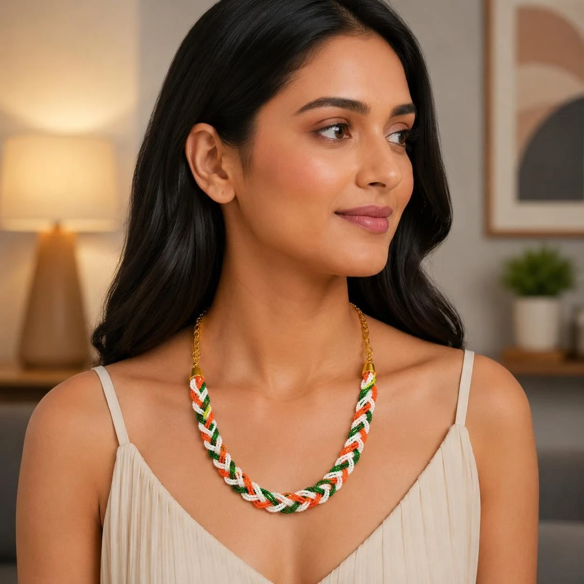 Hydro Crystal Braided Choker Necklace, Tricolor, 1 Qty view 4
