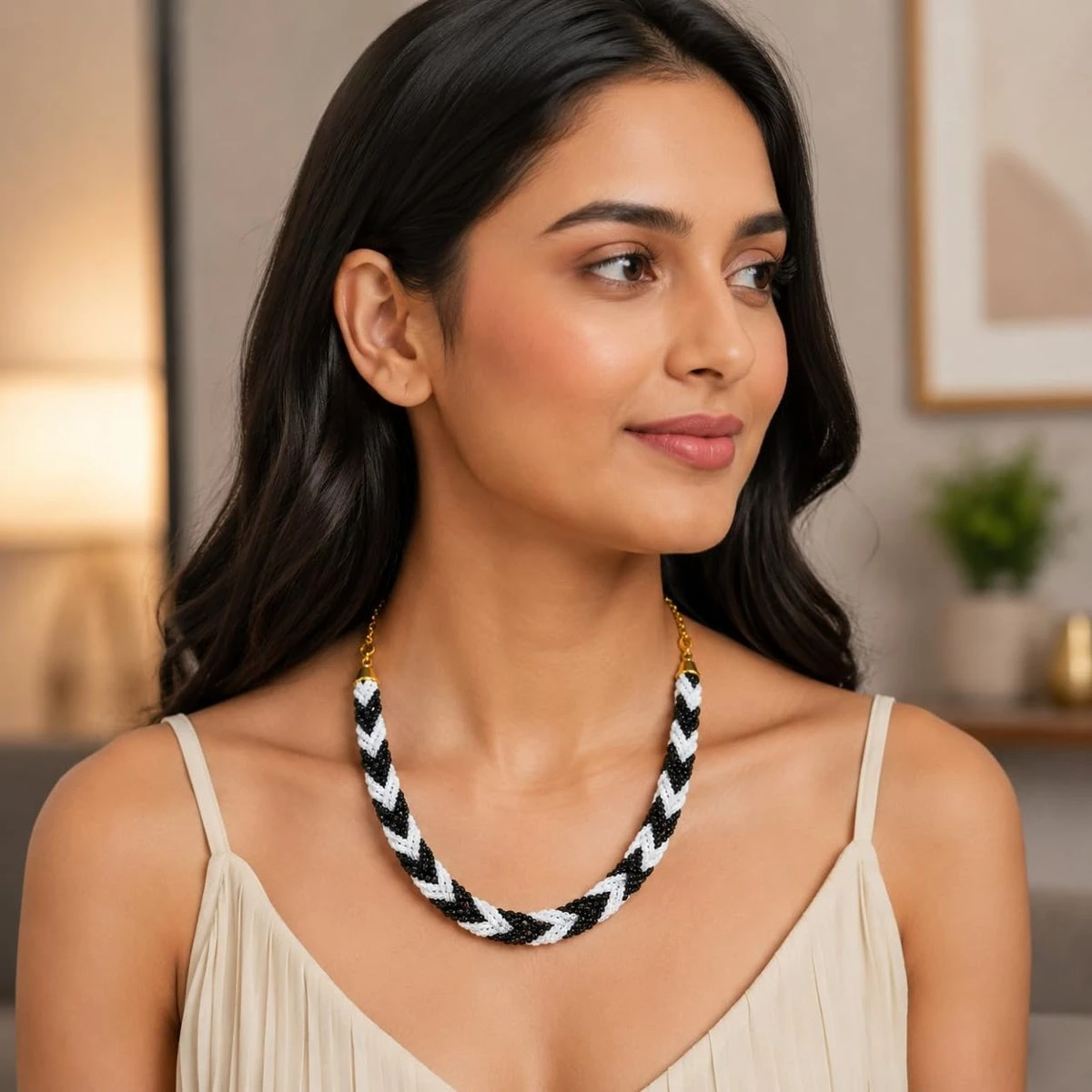 Hydro Crystal Braided Choker Necklace, White&Black, 1 Qty view 5