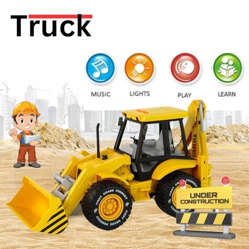 Design Studio JCB Excavator Toy for Kids 3+ Years | Backhoe Loader Construction Truck with Front Shovel, Movable Digging Arm, Sound & Light | Heavy Duty Construction Vehicle Toy for Boys & Girls view 4