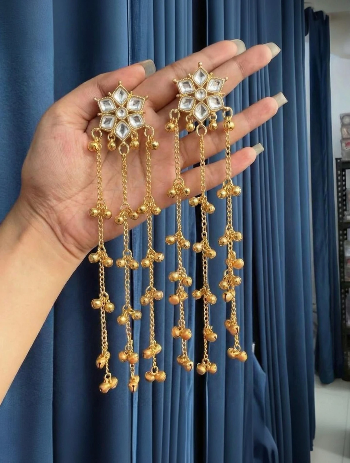 Tahaniya Stylish Gold Plated Long Chain Kashmiri Earrings for Women And Girls Jhumki Earring view 1