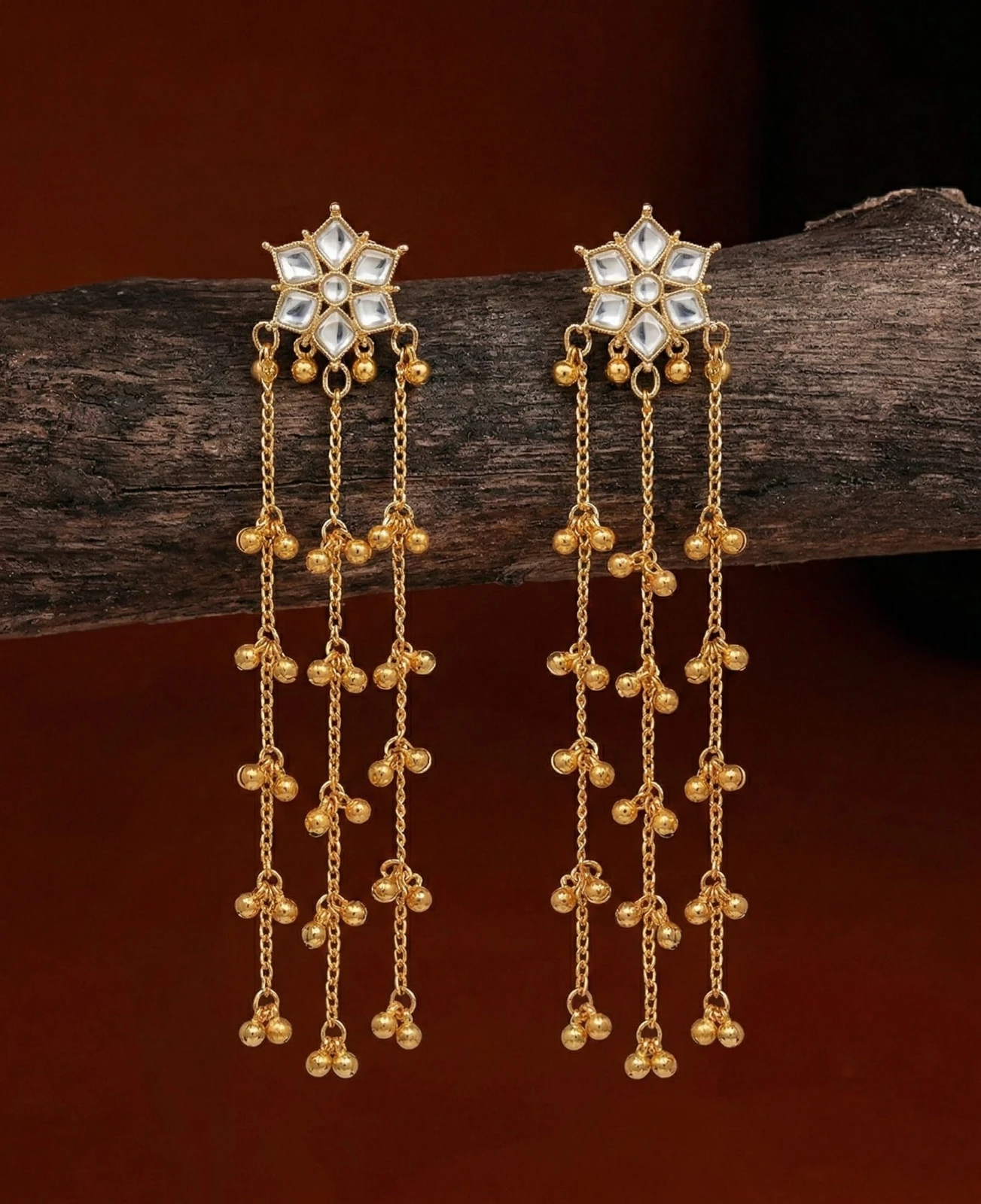 Tahaniya Stylish Gold Plated Long Chain Kashmiri Earrings for Women And Girls Jhumki Earring view 3