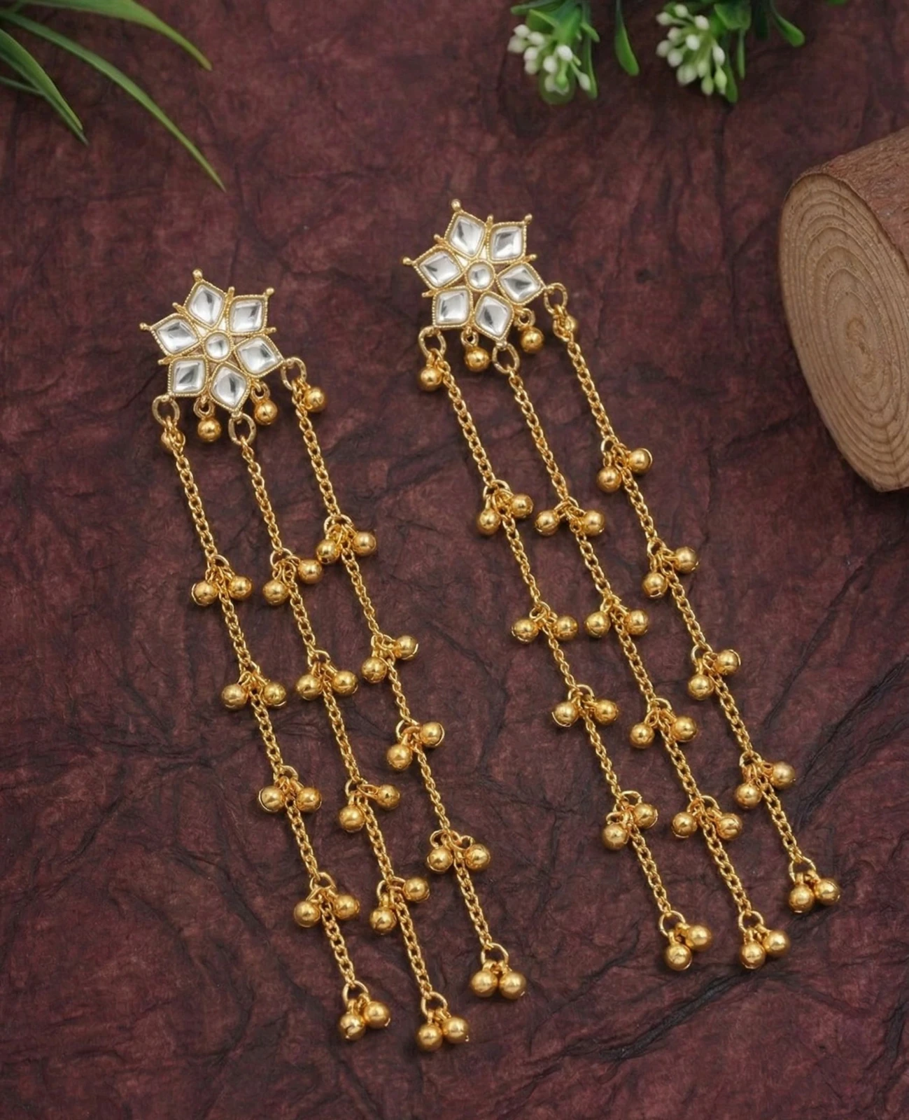 Tahaniya Stylish Gold Plated Long Chain Kashmiri Earrings for Women And Girls Jhumki Earring view 2