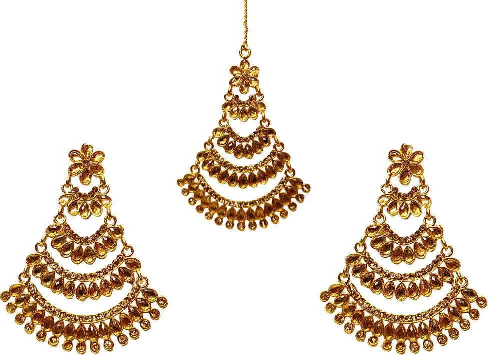 Tahaniya Kanchan Kalika Regal Radiance Maang Tika Set Chandbali Earring view 1