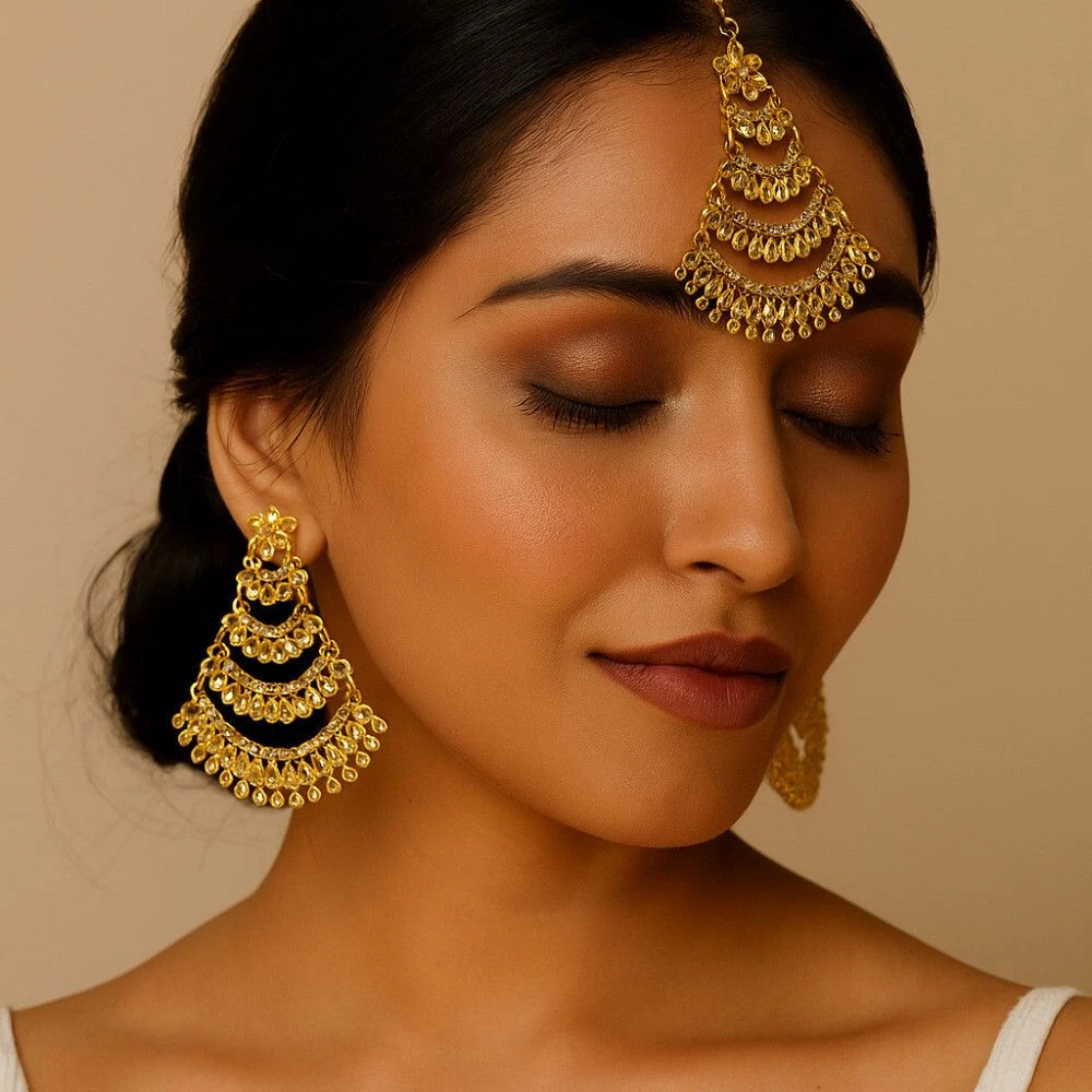 Tahaniya Kanchan Kalika Regal Radiance Maang Tika Set Chandbali Earring view 5