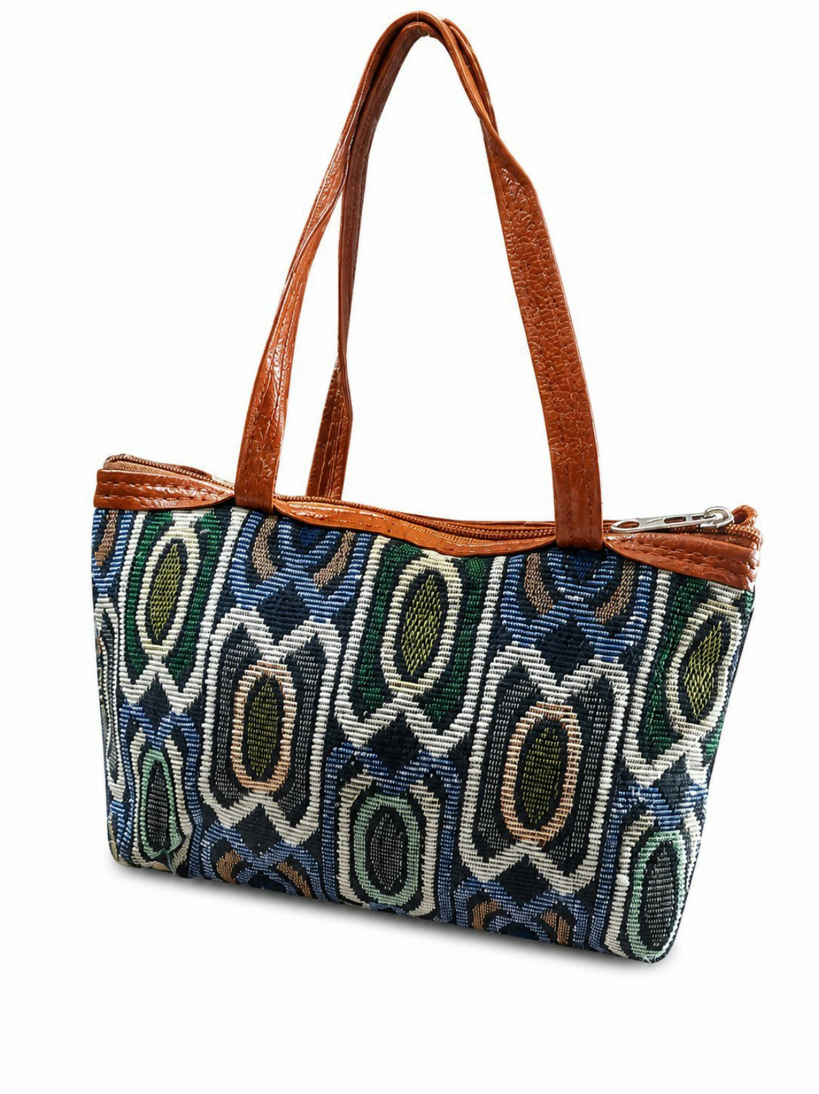 Blue Green Abstract Jacquard Handbag