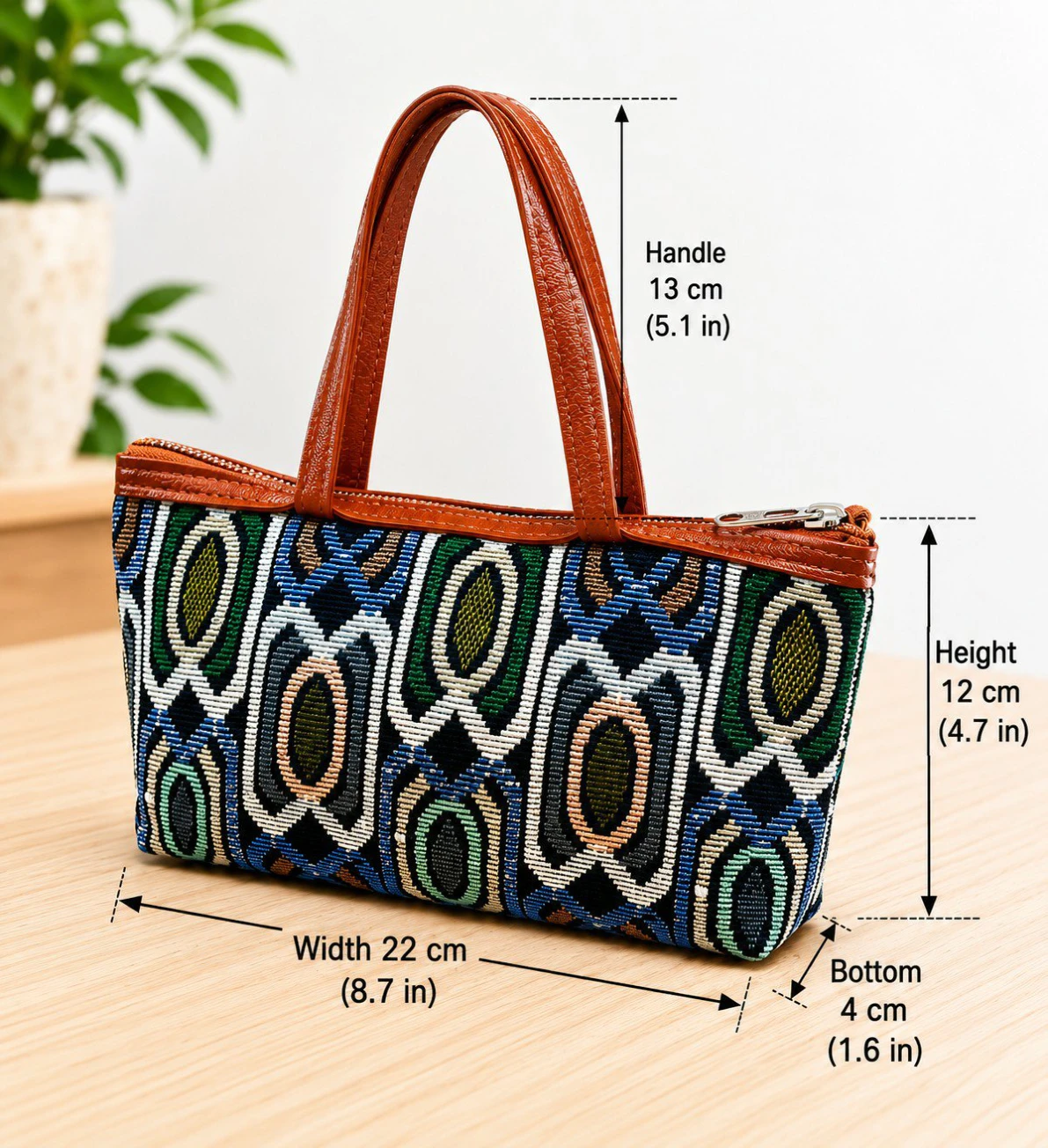 Blue Green Abstract Jacquard Handbag view 2