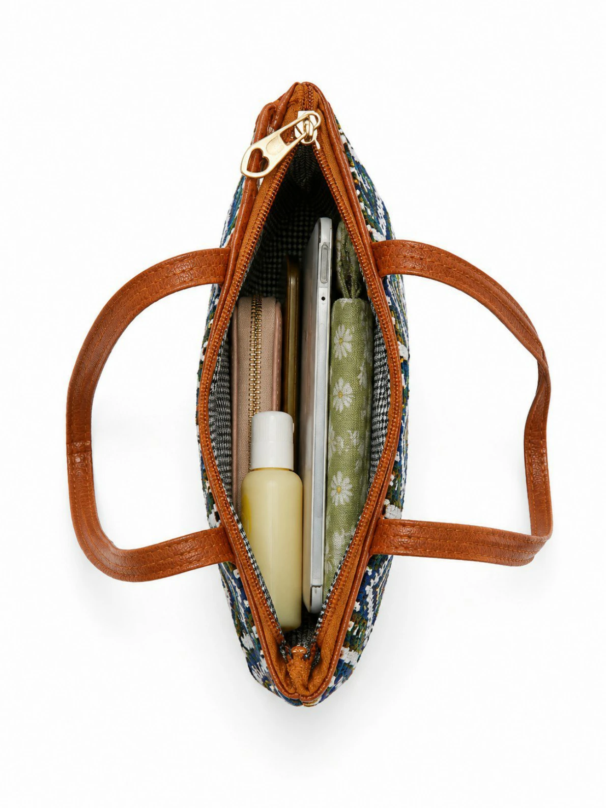 Blue Green Abstract Jacquard Handbag view 3