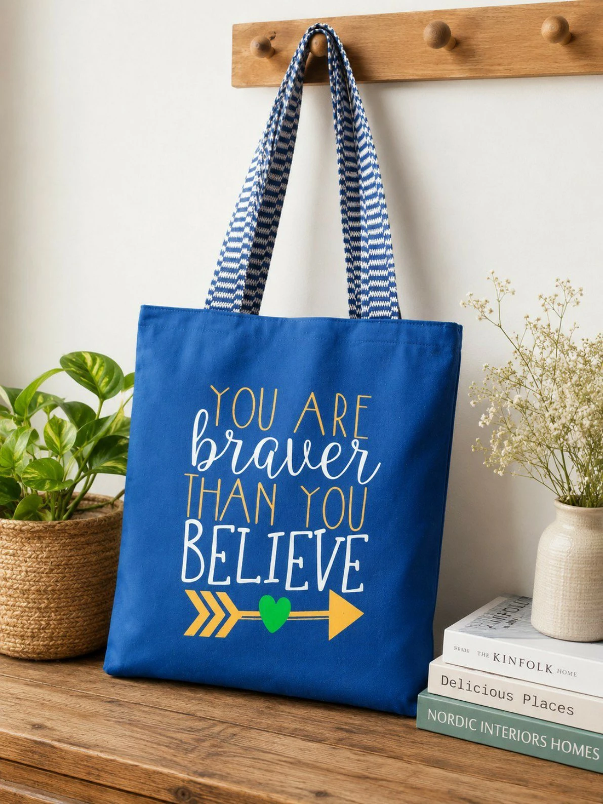 Blue Canvas Tote Bag - You Are Braver Than You Believe
