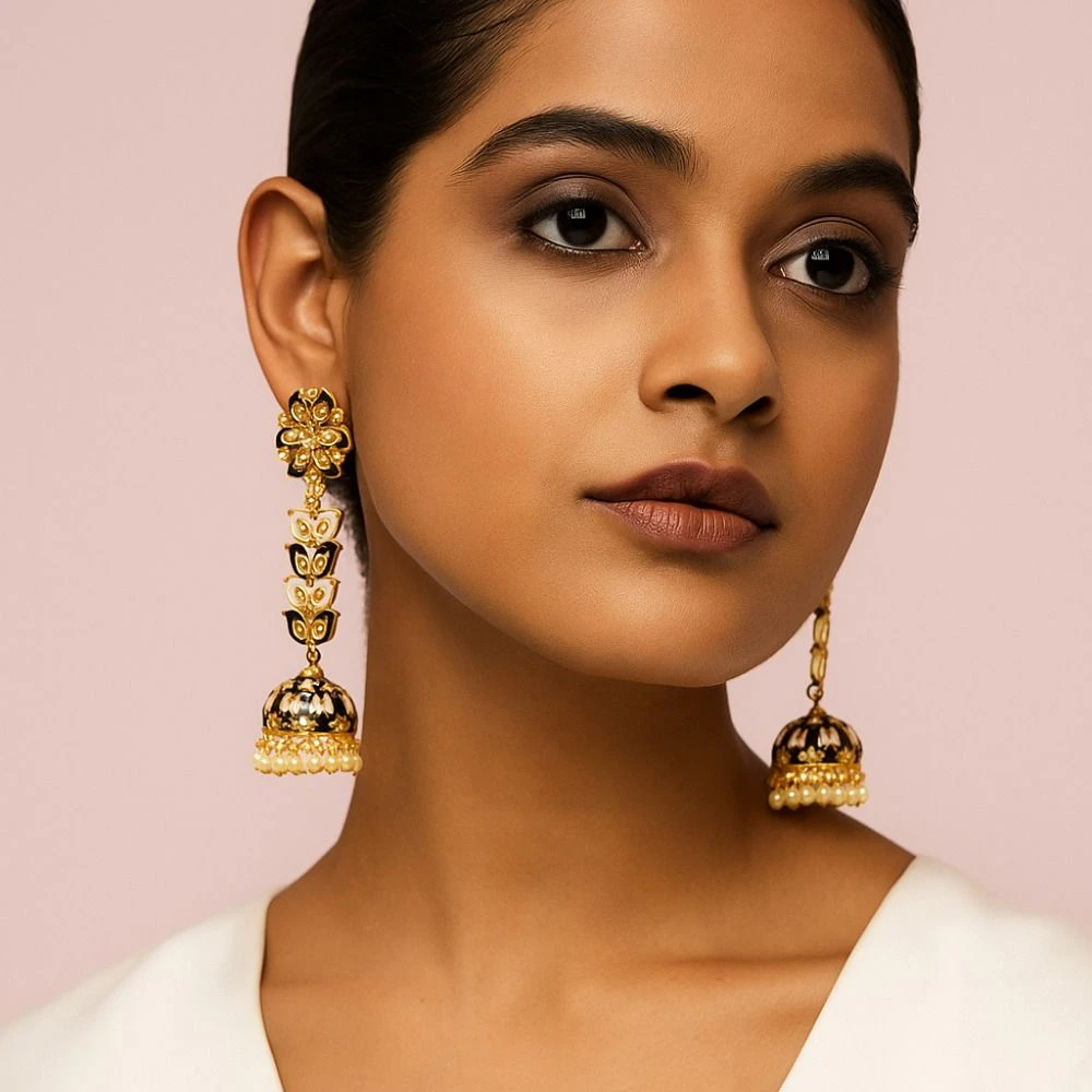 Tahaniya Pushpa Lata Floral Cascade Pearl Jhumkas Jhumki Earring and Drops & Danglers view 2