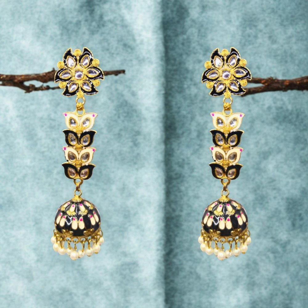 Tahaniya Pushpa Lata Floral Cascade Pearl Jhumkas Jhumki Earring and Drops & Danglers view 4