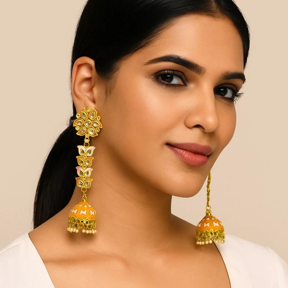 Tahaniya Pushpa Lata Floral Cascade Pearl Jhumkas Jhumki Earring and Drops & Danglers view 2