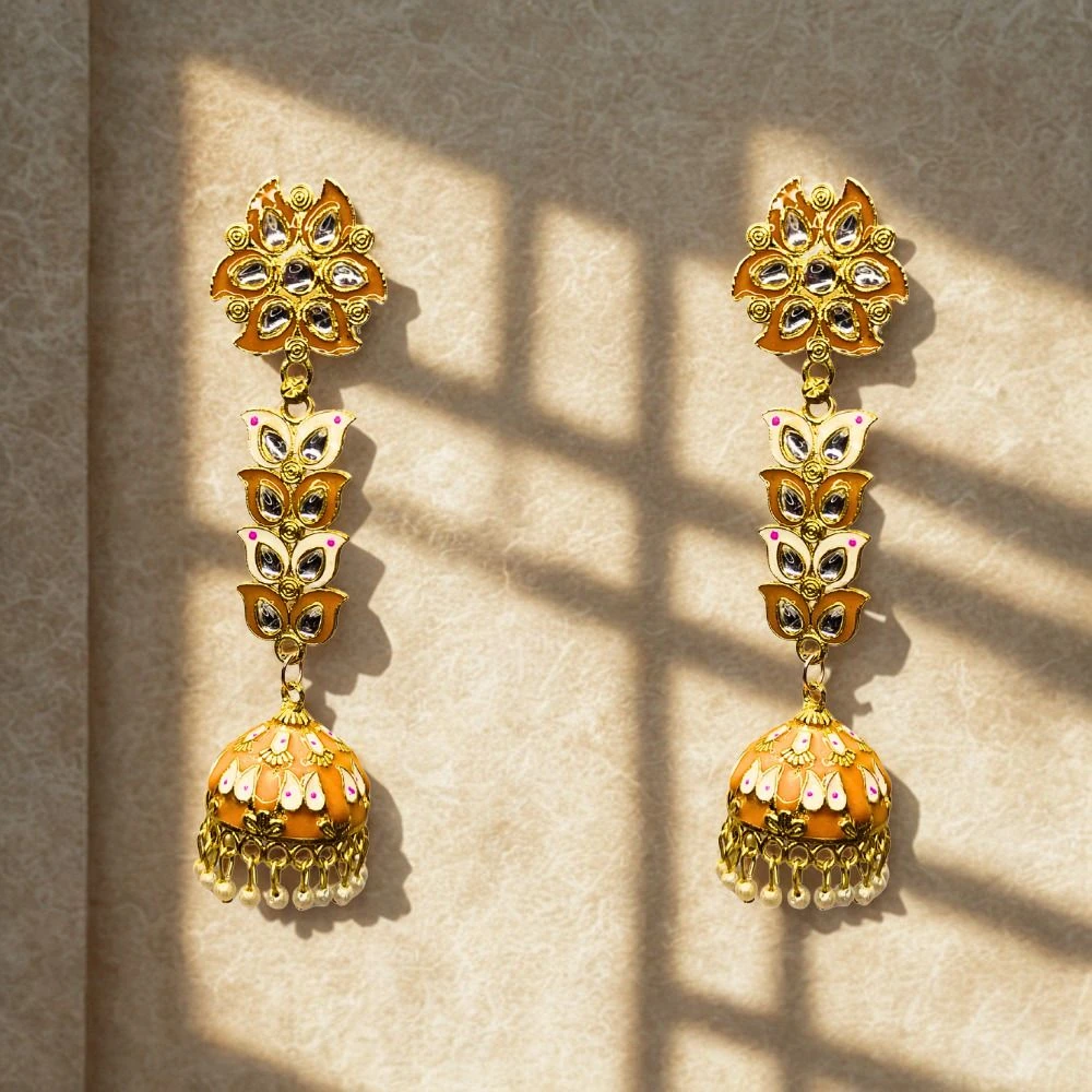 Tahaniya Pushpa Lata Floral Cascade Pearl Jhumkas Jhumki Earring and Drops & Danglers view 5