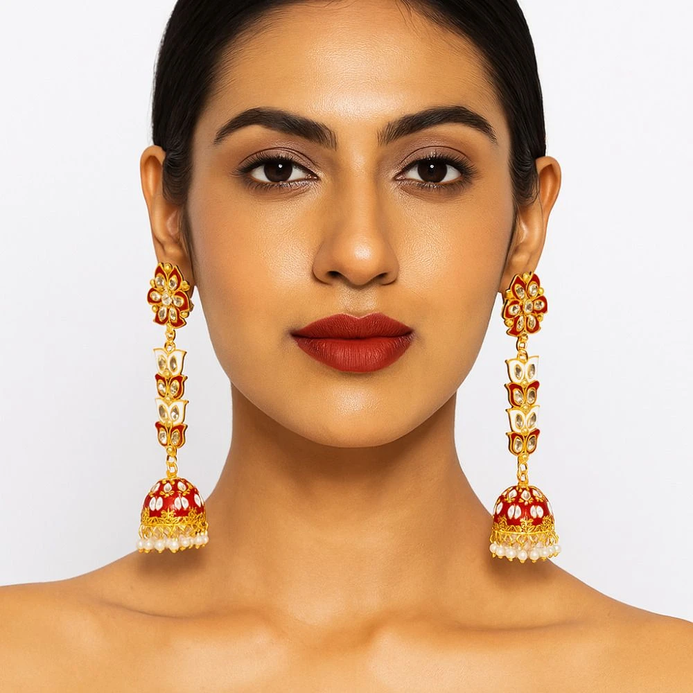 Tahaniya Pushpa Lata Floral Cascade Pearl Jhumkas Jhumki Earring and Drops & Danglers view 2