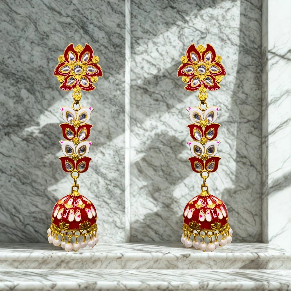 Tahaniya Pushpa Lata Floral Cascade Pearl Jhumkas Jhumki Earring and Drops & Danglers view 4