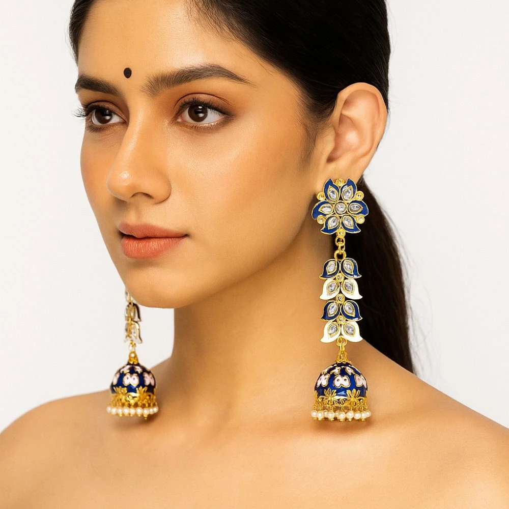 Tahaniya Pushpa Lata Floral Cascade Pearl Jhumkas Jhumki Earring and Drops & Danglers view 2