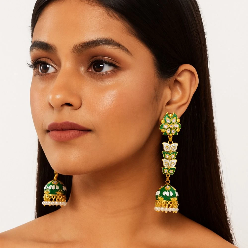Tahaniya Pushpa Lata Floral Cascade Pearl Jhumkas Jhumki Earring and Drops & Danglers view 2