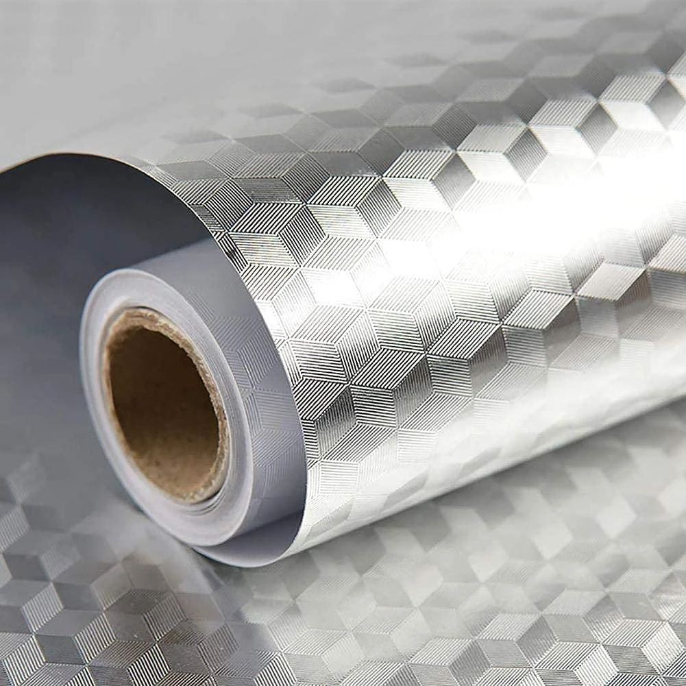 Design Studio Heat Resistant Damp-Proof Grease-Proof Oil-Proof Leak-Proof Aluminum Foil Self Adhesive DIY Kitchen Anti Oil Contact Paper Waterproof Wallpaper Cabinets Sticker (60 cm x 200 cm) view 1