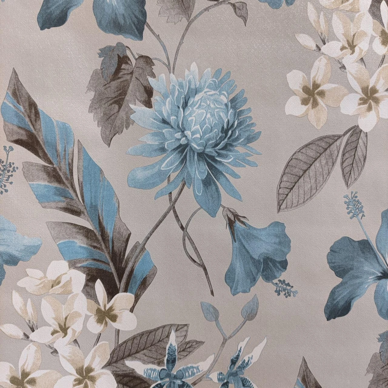 200 X 45 CM Blue Floral with Grey Beige BG SELF Adhesive Wallpaper for Living Room Bed Room Kitchen Peel and Stick Vinyl Wallpaper view 1