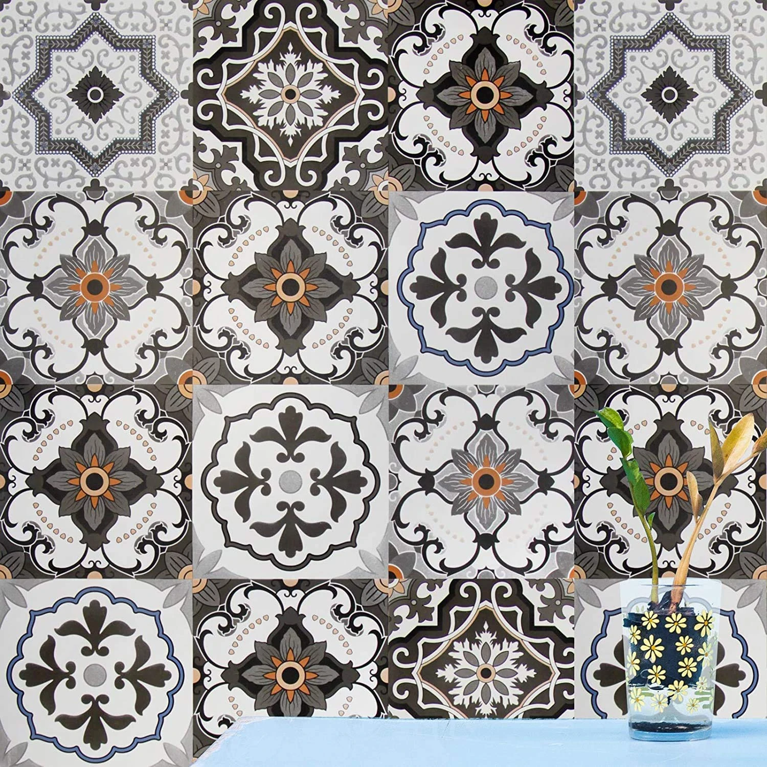 LC 200 X 45CM Bohemian Tiles Self Adhesive Wallpaper for Living Room, Bed Room Kitchen Peel and Stick Vinyl Wallpaper, DIY Decal, Kitchen, Living Room... view 1