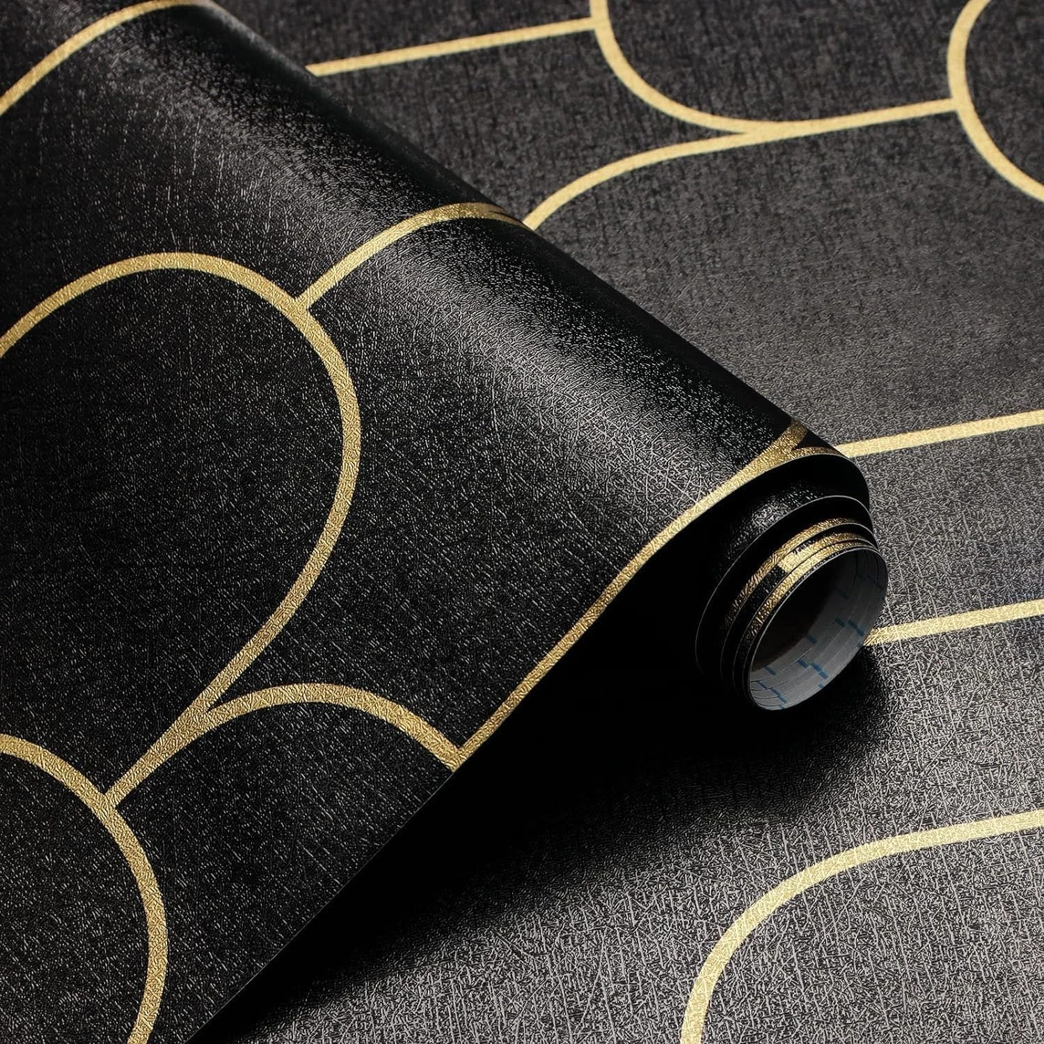 Design Studio Black and Gold Arches Art Deco Wallpaper for Home - Luxury Geometric Pattern Wall Coverings for Living Room, Bedroom & Office - Textured Metallic Gold & Charcoal Black (45x300cm) view 1
