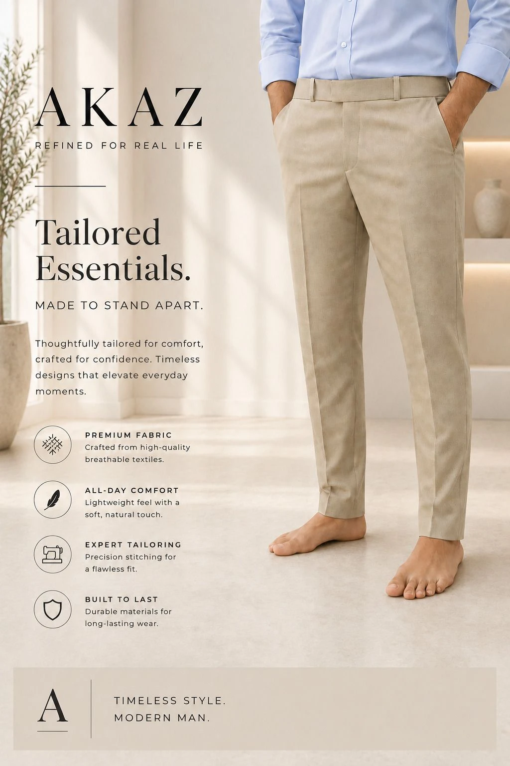 AKAZ Men's Tailored Trousers Regular Fit view 1