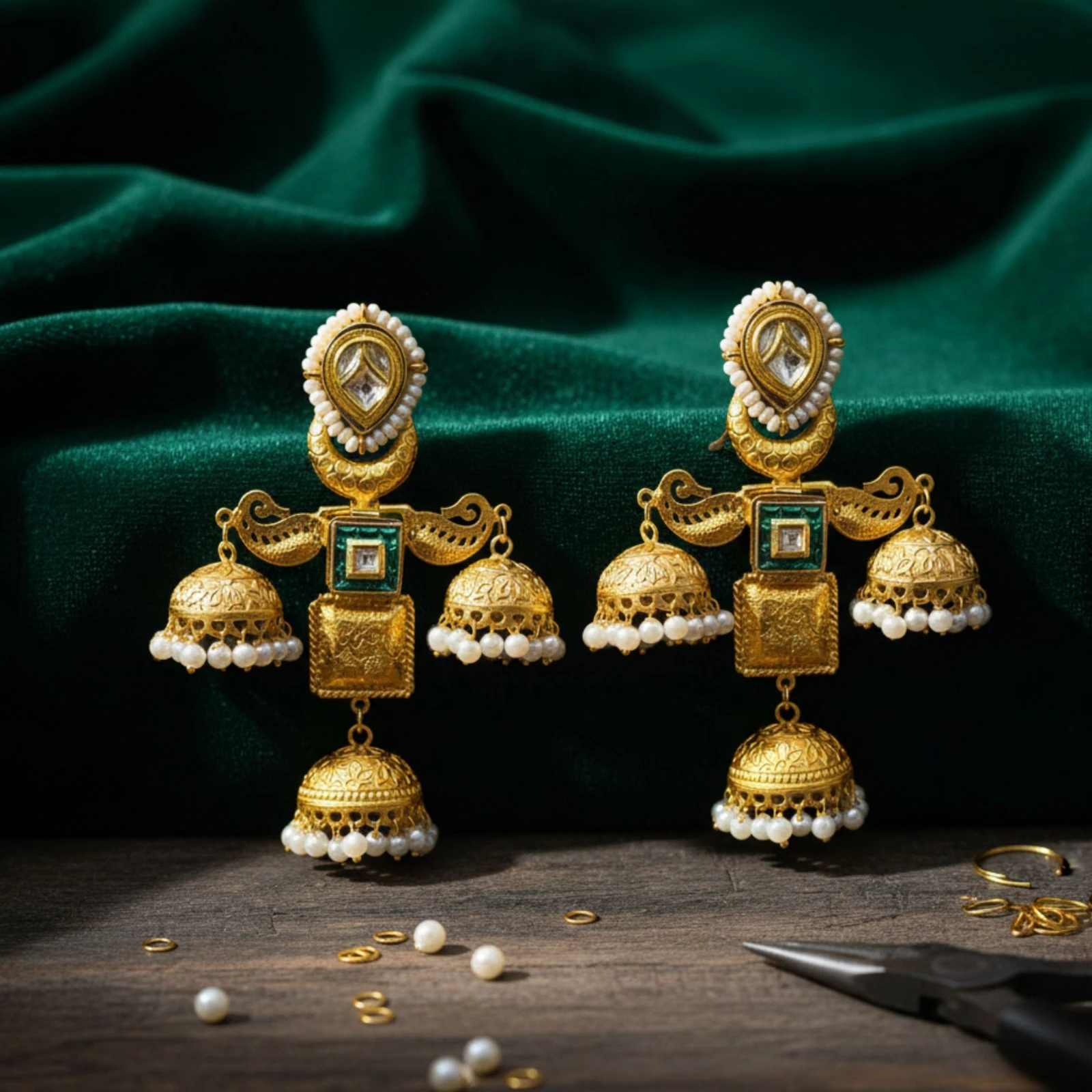 Tahaniya LONG INDIAN TRADITIONAL DANGLER JHUMKA Stud Earring view 1